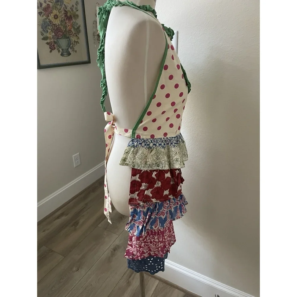 Pier 1 Imports Ruffled Boho Shabby Chic Full Apron Beads Eyelet Feminine